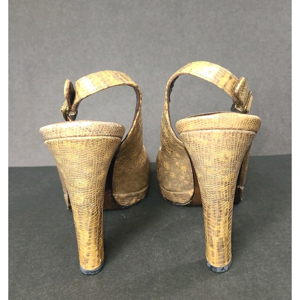 Stuart Weitzman Tan Textured Leather Slingback Peep Toe Heels Size 8W EUC - Picture 5 of 8